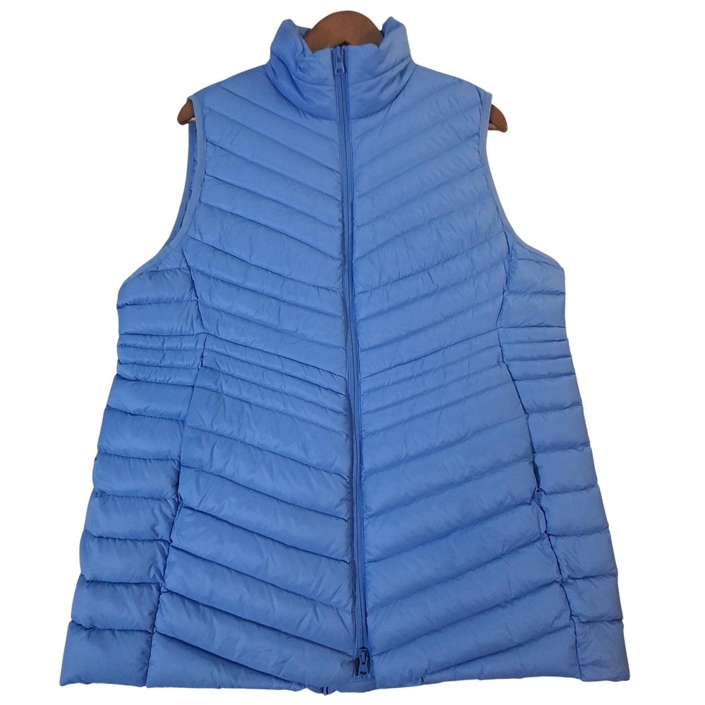 Lands' End Puffer Vest Womens Petite XL Blue Down Quilted Full Zip Lightweight
